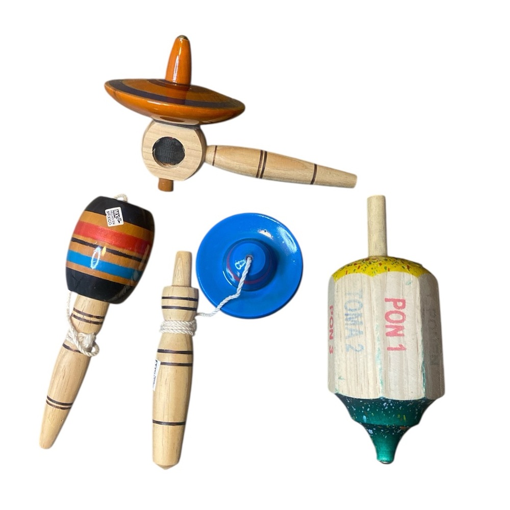 Colorful Wooden Spinning Tops Set